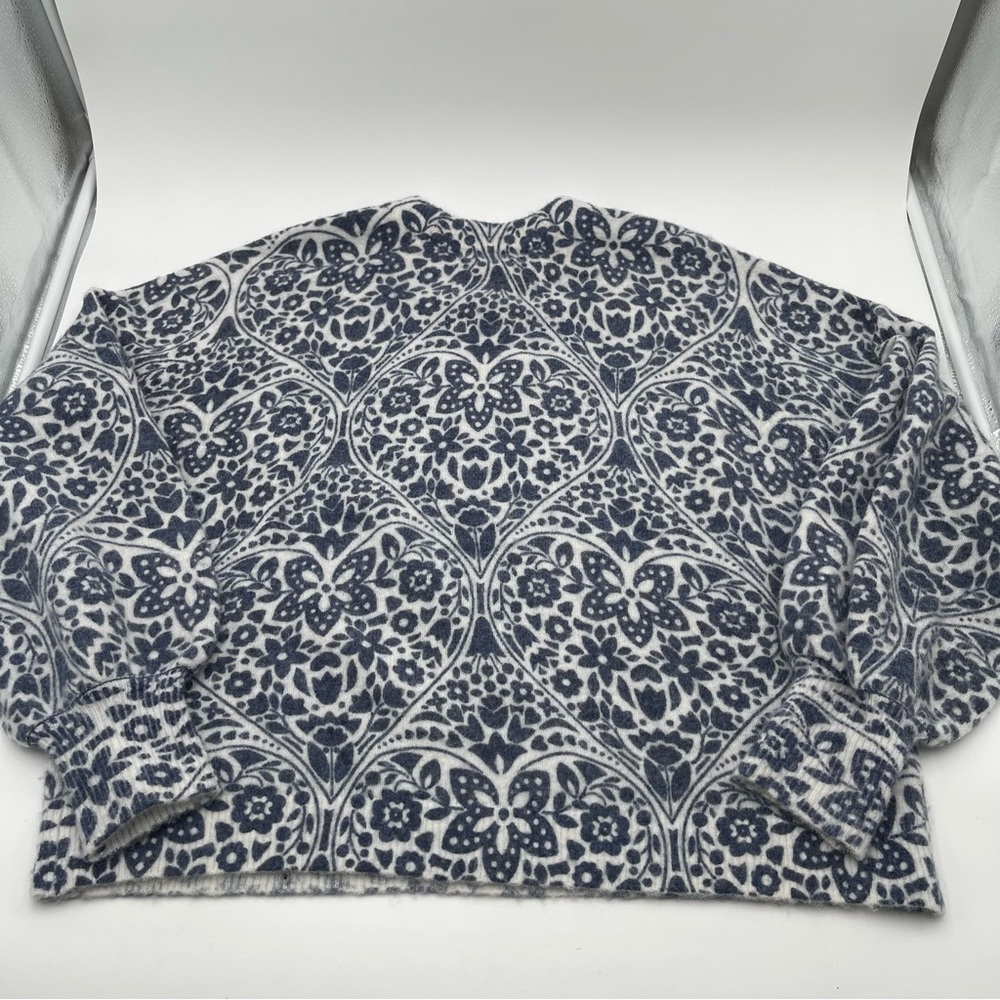 Boden Blouson Sleeve Fluffy Wool Alpaca Blend Sweater Blue Floral Print Sz 14 - Picture 6 of 13
